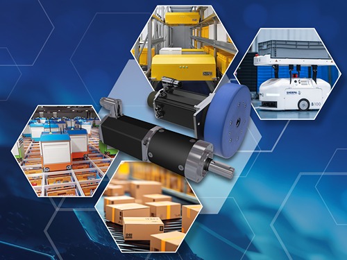Modular electric drive system consisting of DC motor and gearbox for AGVs, intralogistics, conveyor technology and industrial automation.
